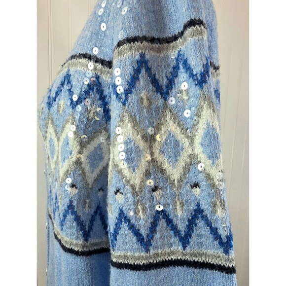 Loft Women's Sequin Fair Isle Cardigan Sweater Blue Shimmery Winter Holidays XXL - Picture 6 of 15